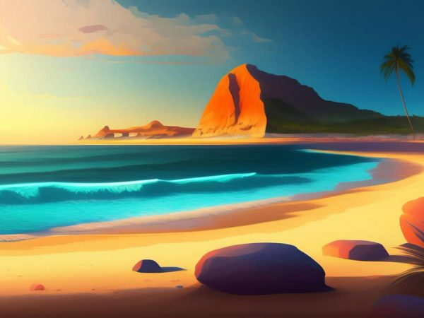 beach-with-sunset-mountain-background