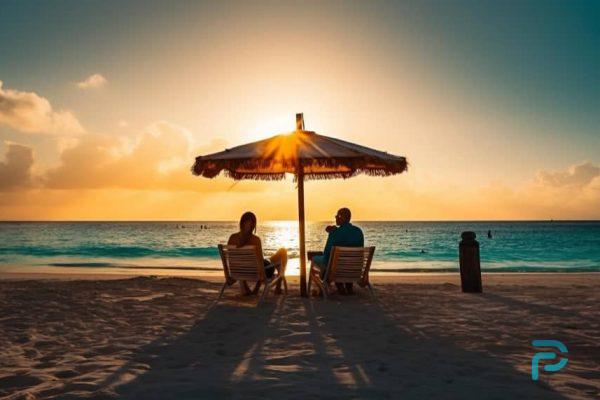 smiling-couple-enjoys-sunset-tropical-beach-generated-by-ai
