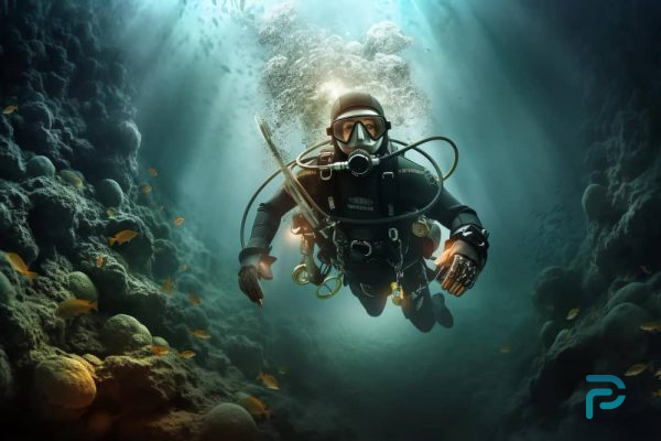 diver-is-diving-water-with-goldfish-bottom